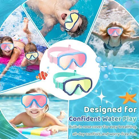 Vvinca Kids Swim Goggles with Nose Cover, Anti-Fog/UV Swimming Mask for Boys Girls 3-15, No Hair Pulling Fabric Strap in Saudi Arabia