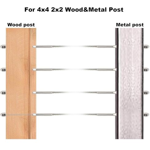 50 Pcs 3/16 Swage Threaded Stud Tensioner Length 6" for 4x4 2x2 Wood Metal Post, and 3/16 150ft Black Wire Rope and 300ft Black Wire Rope in Kuwait