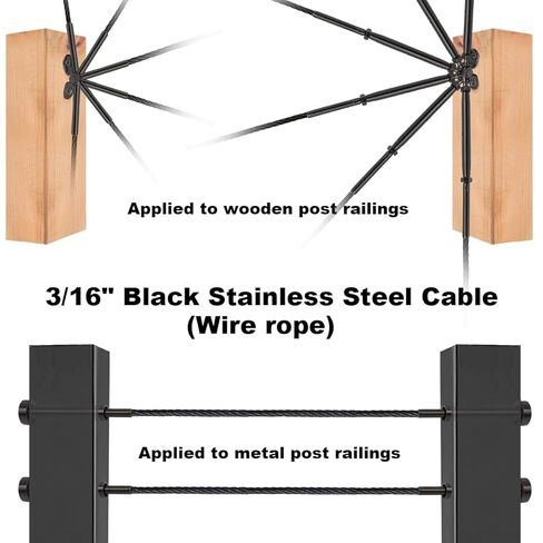50 Pcs 3/16 Swage Threaded Stud Tensioner Length 6" for 4x4 2x2 Wood Metal Post, and 3/16 150ft Black Wire Rope and 300ft Black Wire Rope in Kuwait
