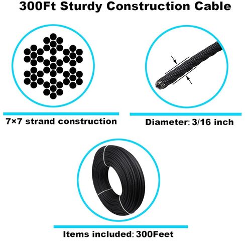 50 Pcs 3/16 Swage Threaded Stud Tensioner Length 6" for 4x4 2x2 Wood Metal Post, and 3/16 150ft Black Wire Rope and 300ft Black Wire Rope in Kuwait