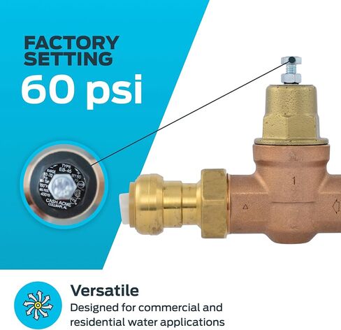 Cash Acme EB45 Pressure Regulating Valve with Disconnect Clip, Double Union, 1 Inch Push to Connect, Metal Top, 60 PSI, Compatible with SharkBite, PVA20M-DUSB-60 in Saudi Arabia