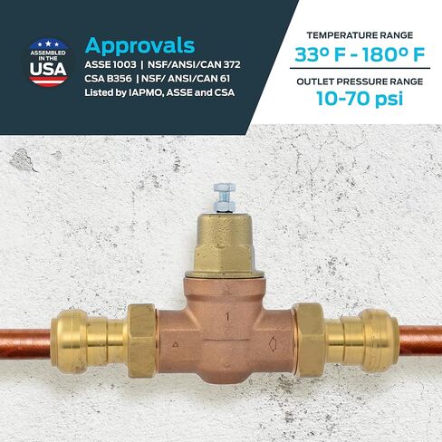 Cash Acme EB45 Pressure Regulating Valve with Disconnect Clip, Double Union, 1 Inch Push to Connect, Metal Top, 60 PSI, Compatible with SharkBite, PVA20M-DUSB-60 in Saudi Arabia