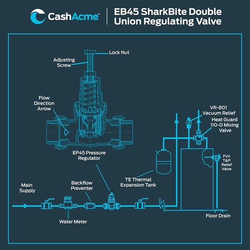 Cash Acme EB45 Pressure Regulating Valve with Disconnect Clip, Double Union, 1 Inch Push to Connect, Metal Top, 60 PSI, Compatible with SharkBite, PVA20M-DUSB-60 in Saudi Arabia
