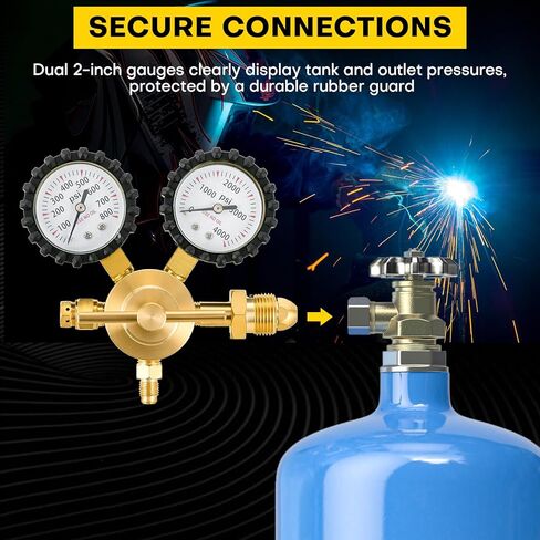 Heavy-Duty Nitrogen Regulator 0-800 PSI | Nitrogen Regulator Hvac, CGA580 Inlet, 1/4-Inch Male Flare Outlet, Brass Body, Double Gauges, Ideal for HVAC Purging and Pressure Charging in Saudi Arabia