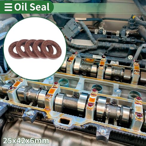 Universal Oil Seal TC Double Lip W Steel Spring Seal Ring Rotary Shaft Seal 25x42x6mm High Pressure FKM Rubber Brown 5 Pcs in Saudi Arabia