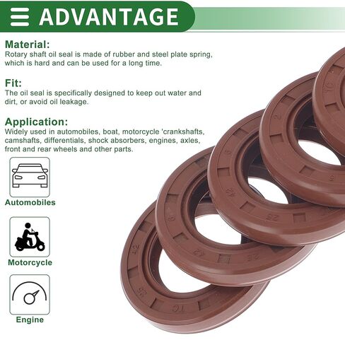 Universal Oil Seal TC Double Lip W Steel Spring Seal Ring Rotary Shaft Seal 25x42x6mm High Pressure FKM Rubber Brown 5 Pcs in Saudi Arabia