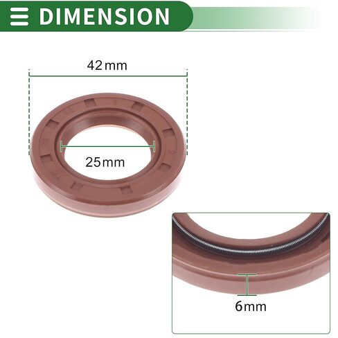 Universal Oil Seal TC Double Lip W Steel Spring Seal Ring Rotary Shaft Seal 25x42x6mm High Pressure FKM Rubber Brown 5 Pcs in Saudi Arabia