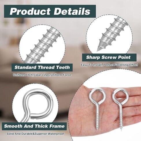 40 Pack 2.6" Stainless Steel Eye Screws for Wood M6 Eye Hooks Screw, Heavy Duty Eyelet Screws Pins BoltsSelf Tapping EyeBolts 200LBS, Securing Cables Wires, Indoor & Outdoor for Hanging in Kuwait