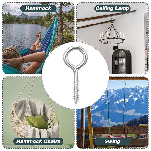 40 Pack 2.6" Stainless Steel Eye Screws for Wood M6 Eye Hooks Screw, Heavy Duty Eyelet Screws Pins BoltsSelf Tapping EyeBolts 200LBS, Securing Cables Wires, Indoor & Outdoor for Hanging in Kuwait