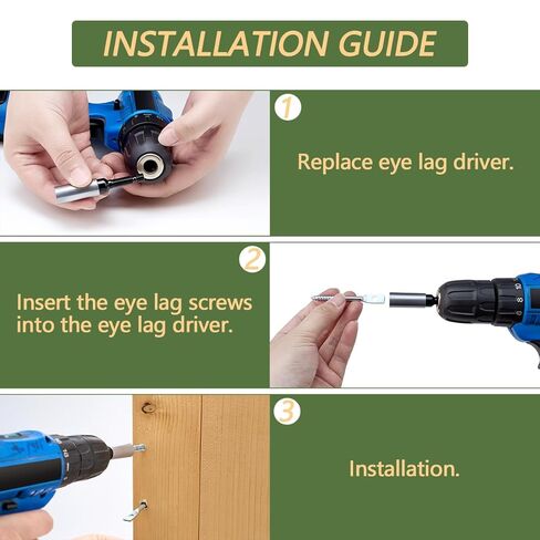 100 Pcs 1/4"x2.83" Eye Lag Screws with 1 Eye Lag Driver Zinc Plated Carbon Steel Self Tapping Drilling Point for Drop Ceiling Hanger Wire in Kuwait