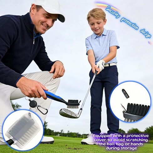 Golf Club Brush with Retractable Zip-Line and Carabiner, Dual-Sided Cleaning Tool with Nylon and Steel Bristles, Groove Cleaner with Spike, Blue in Kuwait