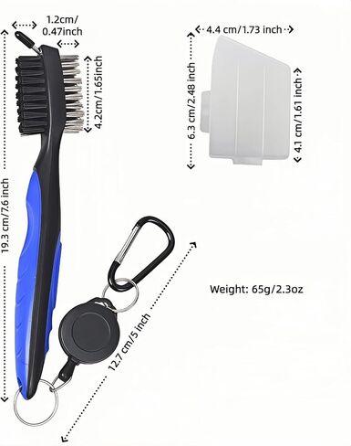 Golf Club Brush with Retractable Zip-Line and Carabiner, Dual-Sided Cleaning Tool with Nylon and Steel Bristles, Groove Cleaner with Spike, Blue in Kuwait