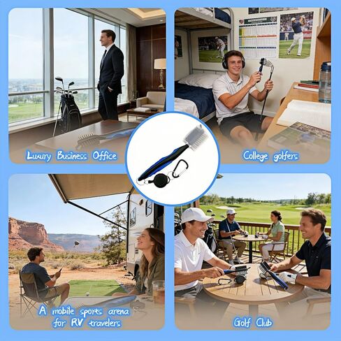 Golf Club Brush with Retractable Zip-Line and Carabiner, Dual-Sided Cleaning Tool with Nylon and Steel Bristles, Groove Cleaner with Spike, Blue in Kuwait