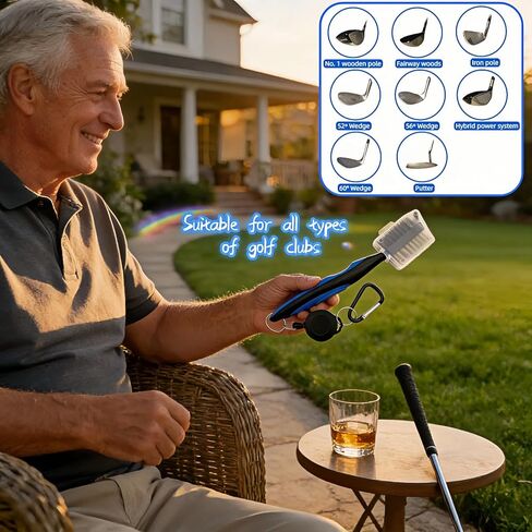 Golf Club Brush with Retractable Zip-Line and Carabiner, Dual-Sided Cleaning Tool with Nylon and Steel Bristles, Groove Cleaner with Spike, Blue in Kuwait