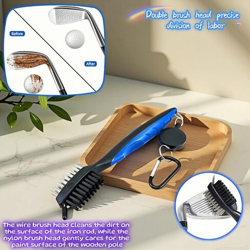 Golf Club Brush with Retractable Zip-Line and Carabiner, Dual-Sided Cleaning Tool with Nylon and Steel Bristles, Groove Cleaner with Spike, Blue in Kuwait