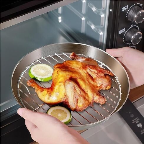 for Stainless Steel Baking Pan with Cooling Rack Roasting Turkey Cake and Vegetables, Dishwasher Safe, 24.7x24.7x3.5cm in Kuwait