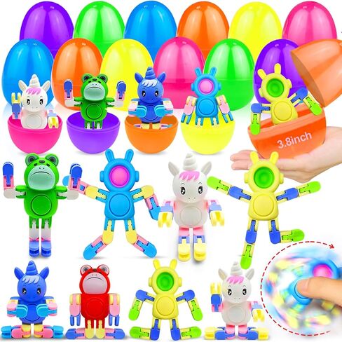 12 Pack 3.4" Jumbo Prefilled Easter Eggs Magic Bean Cubes Toys, Stress Relief Fidget Spinning Puzzle Toy Brain Teaser Game Kids Boy Girl Easter Basket Stuffers Filler Plastic Egg Hunt Party Favor Gift in Kuwait