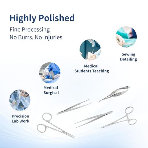 مجموعة التشريح الجراحي المتميزة RWD - 5 قطع من أدوات الفولاذ المقاوم للصدأ لطلاب الطب والتشريح والأحياء والطب البيطري، وأعضاء هيئة التدريس مع صواني التعقيم (SP0010-L) in Kuwait