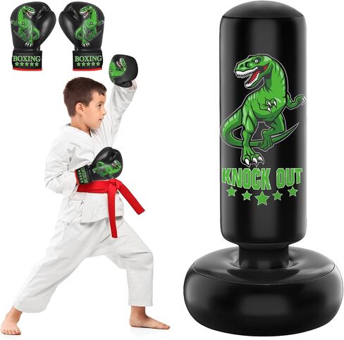 Larger Stable Dinosaur Punching Bag for Kids, 66" Tall Sports Kids Teens Inflatable Punching Bag with Boxing Gloves, Gifts for Boys & Girls Age 5-12 for Practicing Karate, Taekwondo, MMA in Saudi Arabia