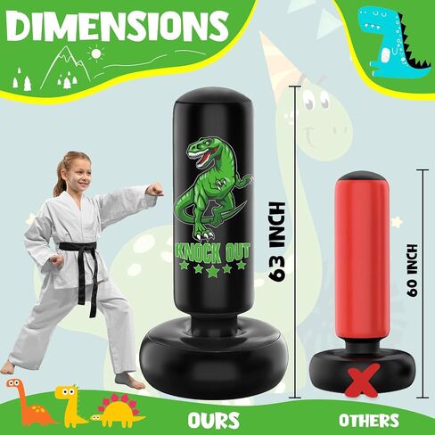 Larger Stable Dinosaur Punching Bag for Kids, 66" Tall Sports Kids Teens Inflatable Punching Bag with Boxing Gloves, Gifts for Boys & Girls Age 5-12 for Practicing Karate, Taekwondo, MMA in Saudi Arabia