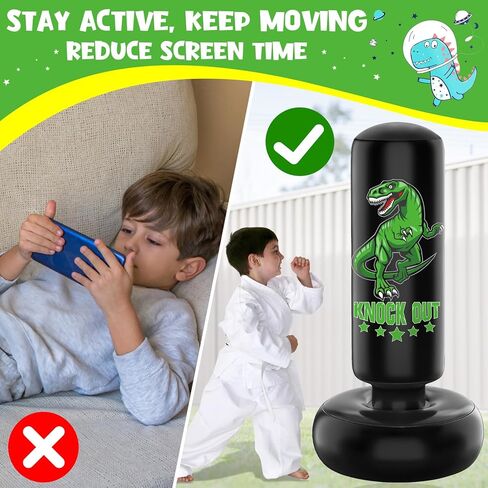 Larger Stable Dinosaur Punching Bag for Kids, 66" Tall Sports Kids Teens Inflatable Punching Bag with Boxing Gloves, Gifts for Boys & Girls Age 5-12 for Practicing Karate, Taekwondo, MMA in Saudi Arabia