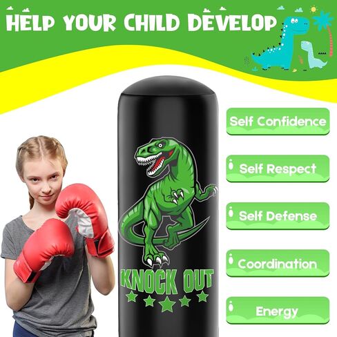 Larger Stable Dinosaur Punching Bag for Kids, 66" Tall Sports Kids Teens Inflatable Punching Bag with Boxing Gloves, Gifts for Boys & Girls Age 5-12 for Practicing Karate, Taekwondo, MMA in Saudi Arabia