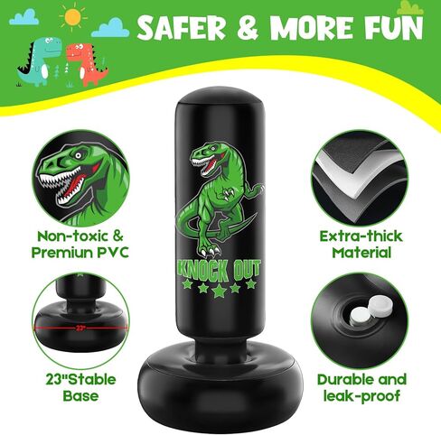 Larger Stable Dinosaur Punching Bag for Kids, 66" Tall Sports Kids Teens Inflatable Punching Bag with Boxing Gloves, Gifts for Boys & Girls Age 5-12 for Practicing Karate, Taekwondo, MMA in Saudi Arabia