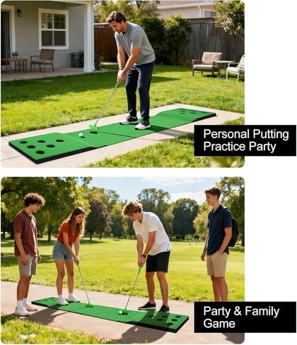 مجموعة ألعاب وضع الجولف للاستخدام الداخلي والخارجي، بساط أخضر محمول لوضع كرة الجولف مع مضربين وكرتين وغطاء 12 فتحة وحقيبة تخزين للمنزل والفناء الخلفي والمكتب والحفلات in Kuwait