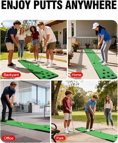 مجموعة ألعاب وضع الجولف للاستخدام الداخلي والخارجي، بساط أخضر محمول لوضع كرة الجولف مع مضربين وكرتين وغطاء 12 فتحة وحقيبة تخزين للمنزل والفناء الخلفي والمكتب والحفلات in Kuwait