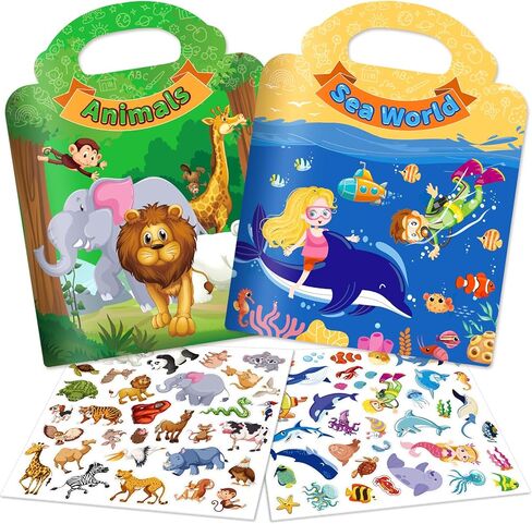2 Pack Easter Reusable Sticker Books for Kids 2-4, Activities Books for Toddlers 1-3, Arts and Crafts Removable Jelly Stickers for Girls Boys, Travel Toys Holiday Gifts Easter Basket Stuffers in Kuwait