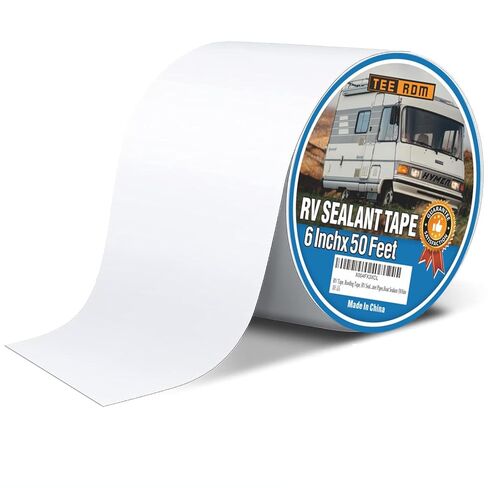 شريط مانع للتسرب RV أبيض، 4 بوصة × 50 قدم، مقاوم للماء، مقاوم للأشعة فوق البنفسجية، مقاوم للطقس، للمركبات الترفيهية والقوارب والتخييم والمظلة والمظلة والخيام in Kuwait