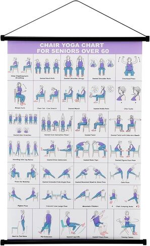 Chair Yoga Wall Chart, 31 Poses Free Weight Body Building Guide, Seated Exercise Poster with Hanging Rod & Rope, Yoga Positions & Stretching Workouts for Home or Office Use, 24*16inch(SIZE:24*16inch) in Kuwait