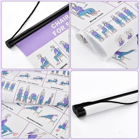 Chair Yoga Wall Chart, 31 Poses Free Weight Body Building Guide, Seated Exercise Poster with Hanging Rod & Rope, Yoga Positions & Stretching Workouts for Home or Office Use, 24*16inch(SIZE:24*16inch) in Kuwait