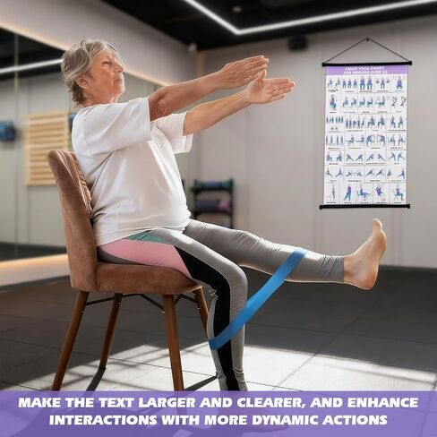 Chair Yoga Wall Chart, 31 Poses Free Weight Body Building Guide, Seated Exercise Poster with Hanging Rod & Rope, Yoga Positions & Stretching Workouts for Home or Office Use, 24*16inch(SIZE:24*16inch) in Kuwait