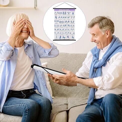 Chair Yoga Wall Chart, 31 Poses Free Weight Body Building Guide, Seated Exercise Poster with Hanging Rod & Rope, Yoga Positions & Stretching Workouts for Home or Office Use, 24*16inch(SIZE:24*16inch) in Kuwait