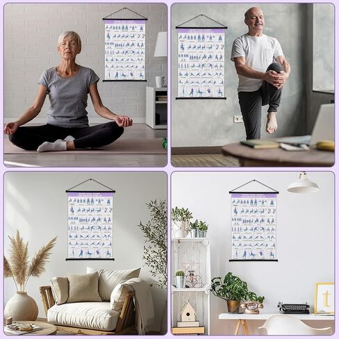 Chair Yoga Wall Chart, 31 Poses Free Weight Body Building Guide, Seated Exercise Poster with Hanging Rod & Rope, Yoga Positions & Stretching Workouts for Home or Office Use, 24*16inch(SIZE:24*16inch) in Kuwait