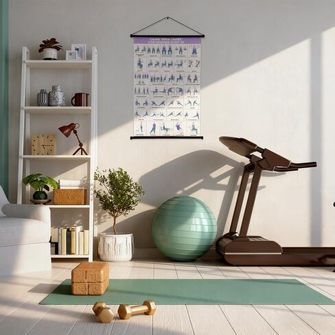 Chair Yoga Wall Chart, 31 Poses Free Weight Body Building Guide, Seated Exercise Poster with Hanging Rod & Rope, Yoga Positions & Stretching Workouts for Home or Office Use, 24*16inch(SIZE:24*16inch) in Kuwait