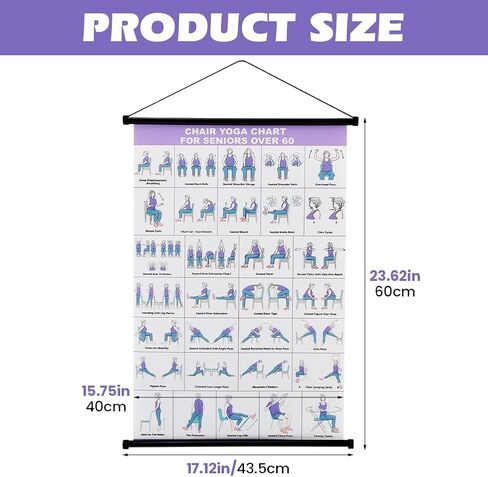 Chair Yoga Wall Chart, 31 Poses Free Weight Body Building Guide, Seated Exercise Poster with Hanging Rod & Rope, Yoga Positions & Stretching Workouts for Home or Office Use, 24*16inch(SIZE:24*16inch) in Kuwait