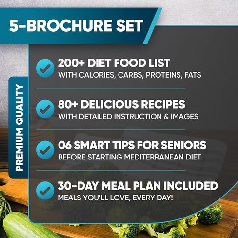 النظام الغذائي المتوسطي الكامل لكبار السن - مجموعة 5 كتب طبخ النظام الغذائي لمنطقة البحر الأبيض المتوسط، طباعة كبيرة بالألوان كاملة مع وصفات متنوعة وخطة وجبات لمدة 30 يومًا | يشمل الإفطار والغداء والعشاء والمشروبات والحلويات in Kuwait