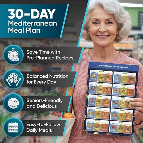 النظام الغذائي المتوسطي الكامل لكبار السن - مجموعة 5 كتب طبخ النظام الغذائي لمنطقة البحر الأبيض المتوسط، طباعة كبيرة بالألوان كاملة مع وصفات متنوعة وخطة وجبات لمدة 30 يومًا | يشمل الإفطار والغداء والعشاء والمشروبات والحلويات in Kuwait