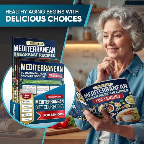 النظام الغذائي المتوسطي الكامل لكبار السن - مجموعة 5 كتب طبخ النظام الغذائي لمنطقة البحر الأبيض المتوسط، طباعة كبيرة بالألوان كاملة مع وصفات متنوعة وخطة وجبات لمدة 30 يومًا | يشمل الإفطار والغداء والعشاء والمشروبات والحلويات in Kuwait