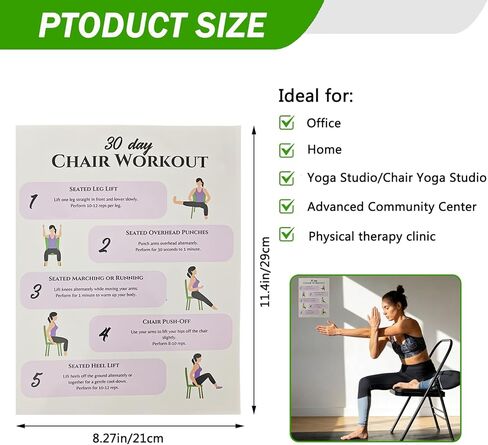 Chair Exercise Chart for Seniors, Chair Workout Poster for Seniors & Beginners 30-Day Stretching and Gentle Seated Exercise Chart in Kuwait
