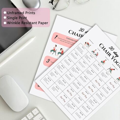 Chair Exercise Chart for Seniors, Chair Workout Poster for Seniors & Beginners 30-Day Stretching and Gentle Seated Exercise Chart in Kuwait