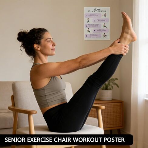 Chair Exercise Chart for Seniors, Chair Workout Poster for Seniors & Beginners 30-Day Stretching and Gentle Seated Exercise Chart in Kuwait
