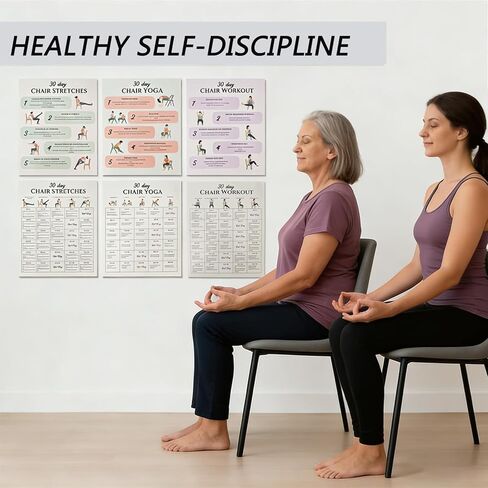 Chair Exercise Chart for Seniors, Chair Workout Poster for Seniors & Beginners 30-Day Stretching and Gentle Seated Exercise Chart in Kuwait