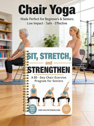 Chair Yoga for Seniors Over 60 Book, 3-Person Illustration Cover with Exercise Chart, Gentle Poses for Weight Loss and Mobility, Senior Workout Guide in Saudi Arabia