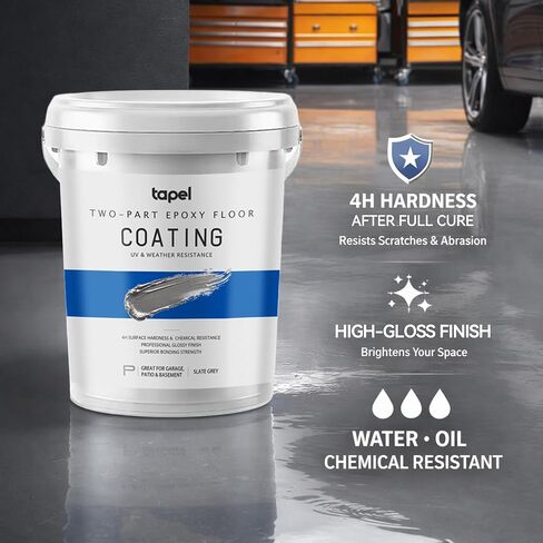 2-Part Epoxy Floor Coating Kit – Self-Leveling High Gloss Finish, Chemical & Abrasion Resistant Concrete Sealer for Garage, Basement & Workshop – 1.06 Gallon Covers 270 Sq Ft, Slate Grey in Saudi Arabia