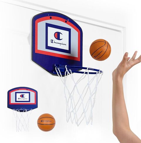 Champion 360 Mini Basketball Hoop Set (Red/White/Blue), Over-The-Door 10.5" x 8.5" Backboard with Spring-Loaded Foldable Rim & Nylon Net, Includes 3.5" Mini Ball for Quick Indoor Basketball Play in Saudi Arabia