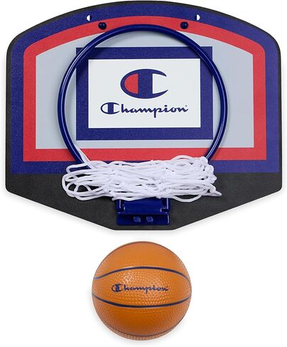 Champion 360 Mini Basketball Hoop Set (Red/White/Blue), Over-The-Door 10.5" x 8.5" Backboard with Spring-Loaded Foldable Rim & Nylon Net, Includes 3.5" Mini Ball for Quick Indoor Basketball Play in Saudi Arabia
