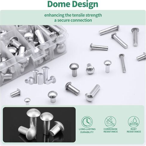 420Pcs M3 M4 M5 M6 × 10mm 14mm 20mm 25mm Solid Aluminum Brazier Head Rivets, High-Strength Universal Solid Rivet Fasteners for Metal Joining and Repair in Saudi Arabia